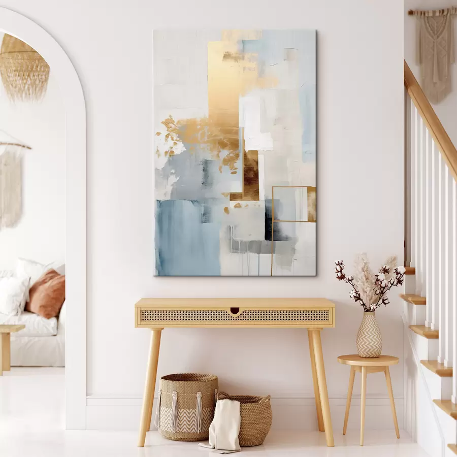 Картина Абстрактні геометричні фігури жовтих, синіх і білих кольорів, текстурована і мінімалістична композиція s47881