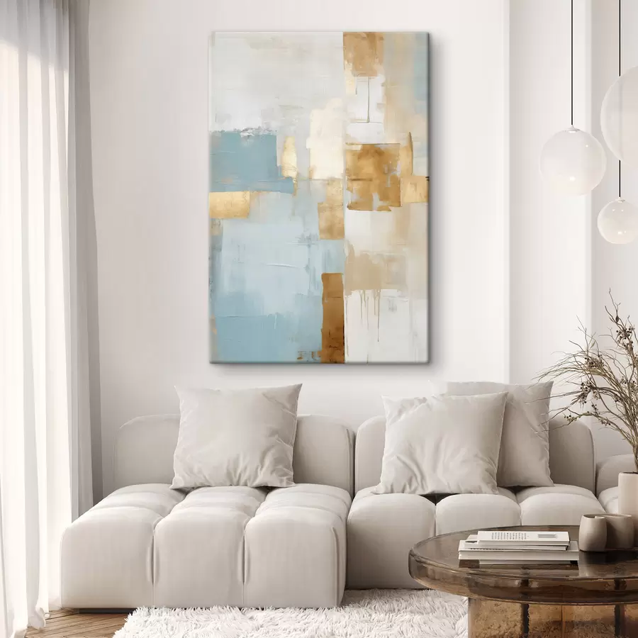 Картина Абстрактні геометричні фігури жовтих, синіх і білих кольорів, текстурована і мінімалістична композиція s47882