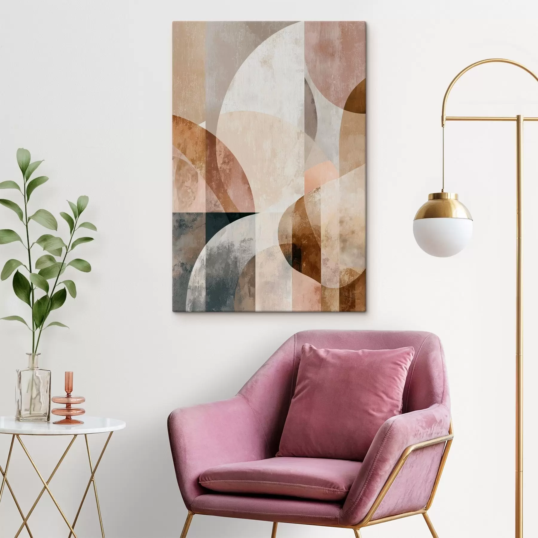 Картина Сучасна композиція з круглими формами та вертикальними штрихами s47980