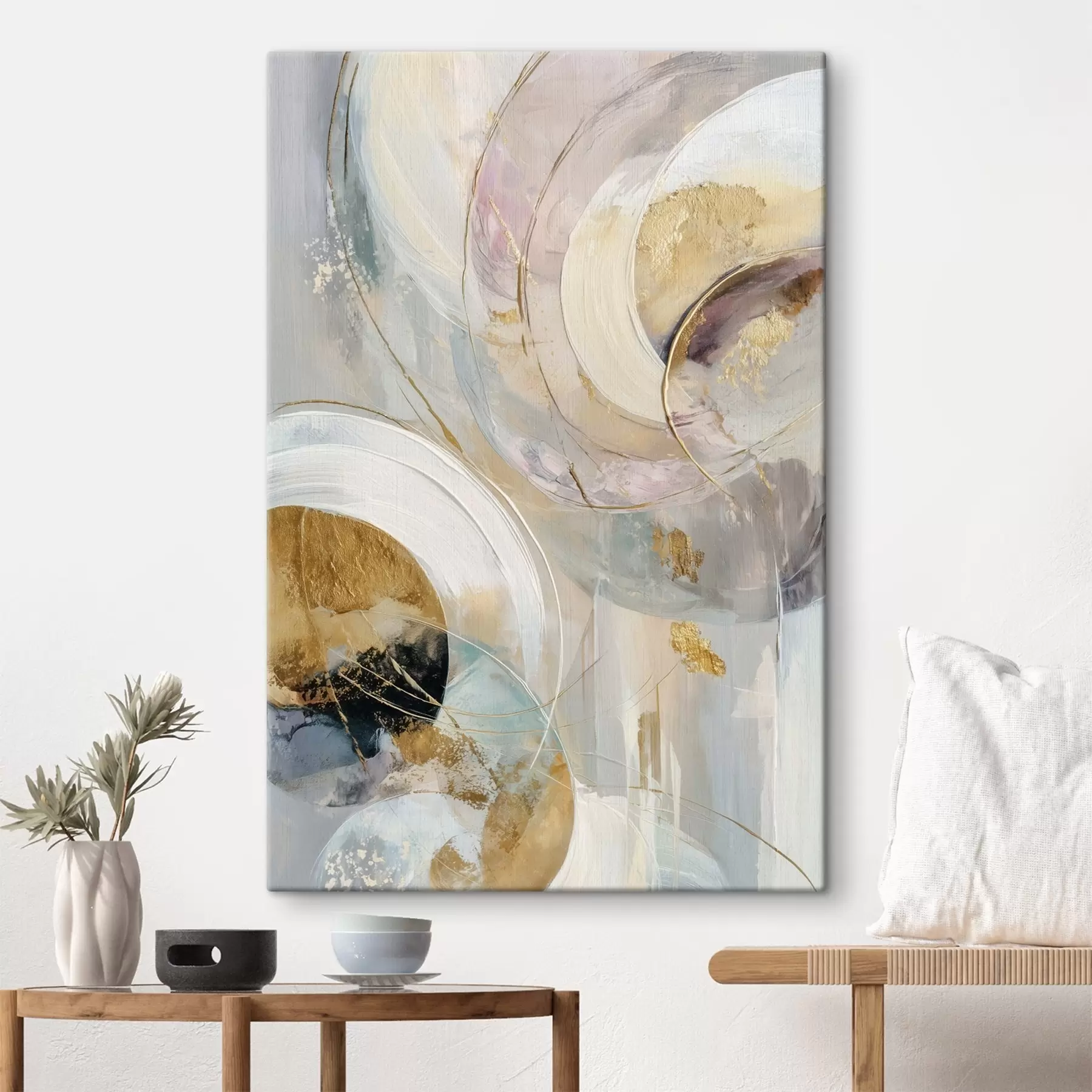 Картина Композиція з багатошаровими круглими елементами та мазками фарби s47983