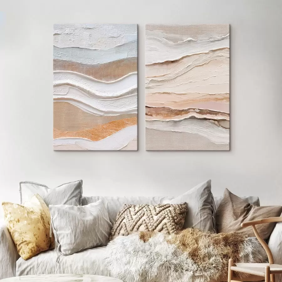 Картина Мінімалістичний диптих з фактурними хвилями на лляному тлі m30031