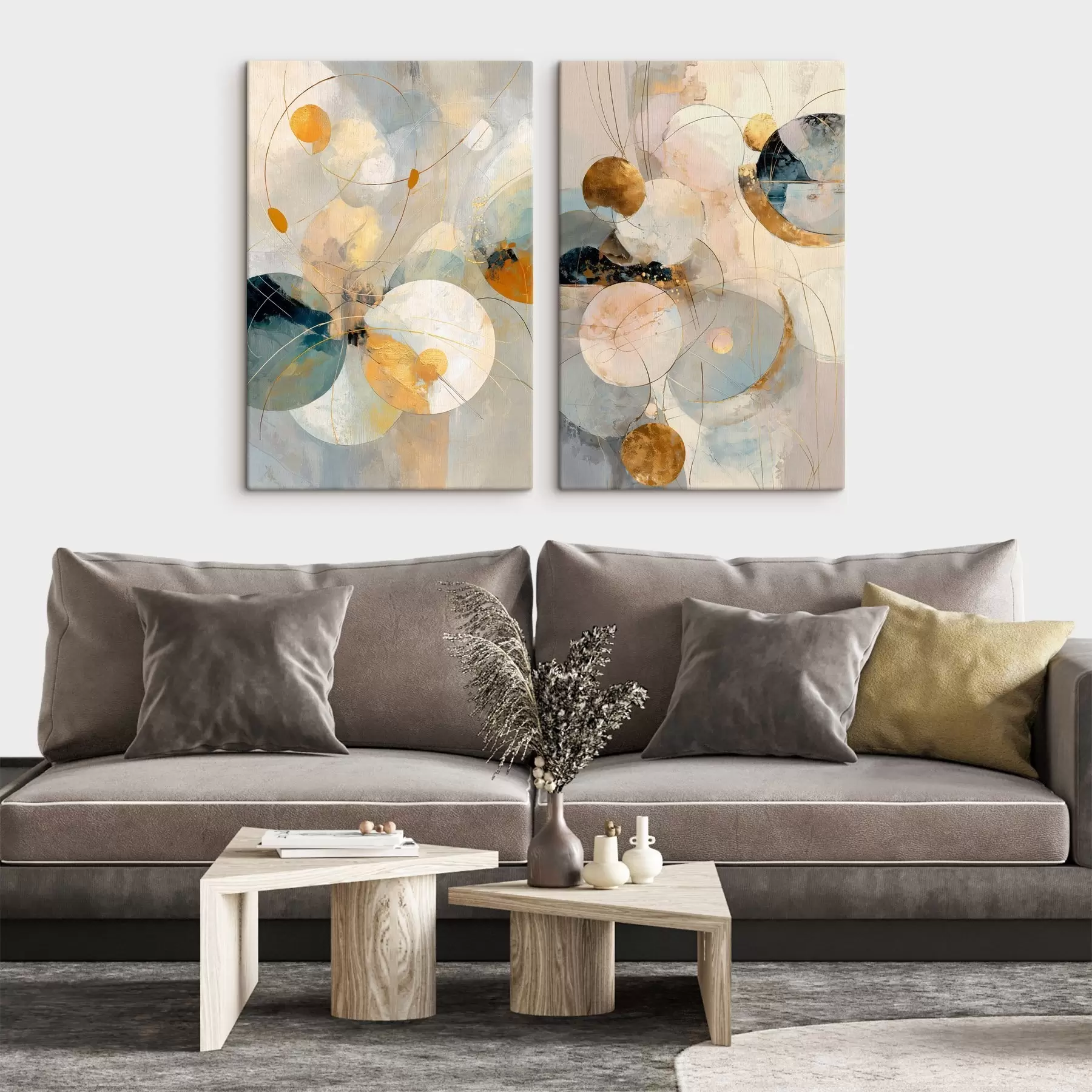 Картина Декоративне мистецтво в блакитно-кремових тонах з ефектом м'якого світла m30039