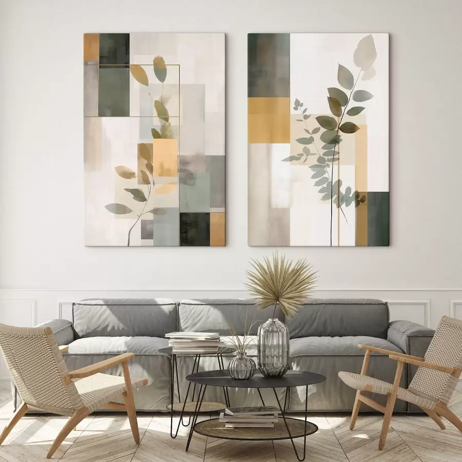 Картина Геометрична абстракція з гілками листя m30128