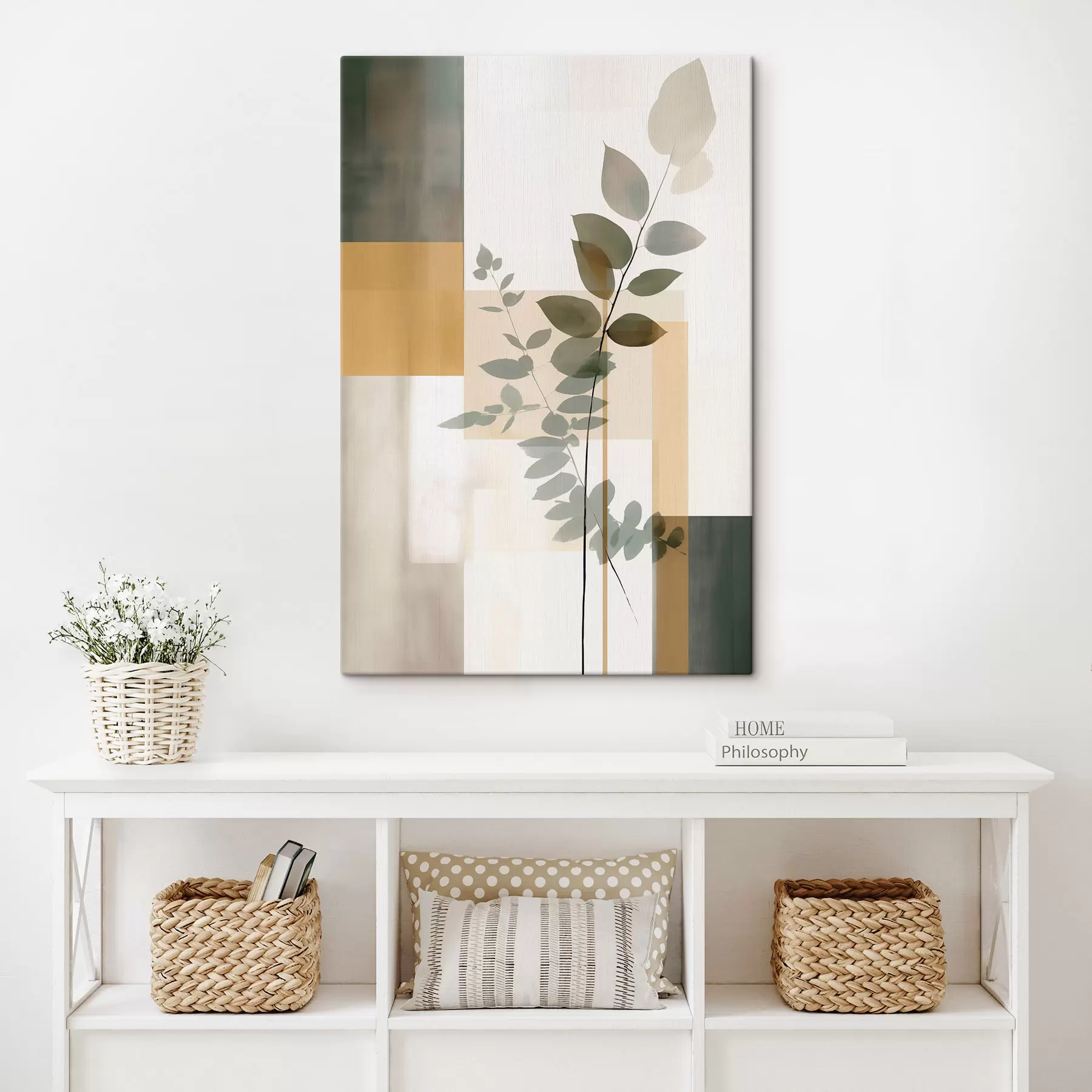 Картина Геометрична абстракція з гілками листя s48171