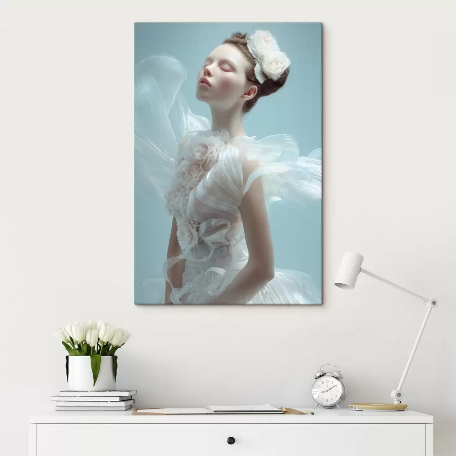 Картина ніжна дівчина в білій сукні s48287