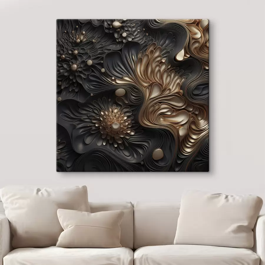 Картина Абстрактні, плавні, органічні темні форми, що створюють фактурне сучасне мистецтво s48384