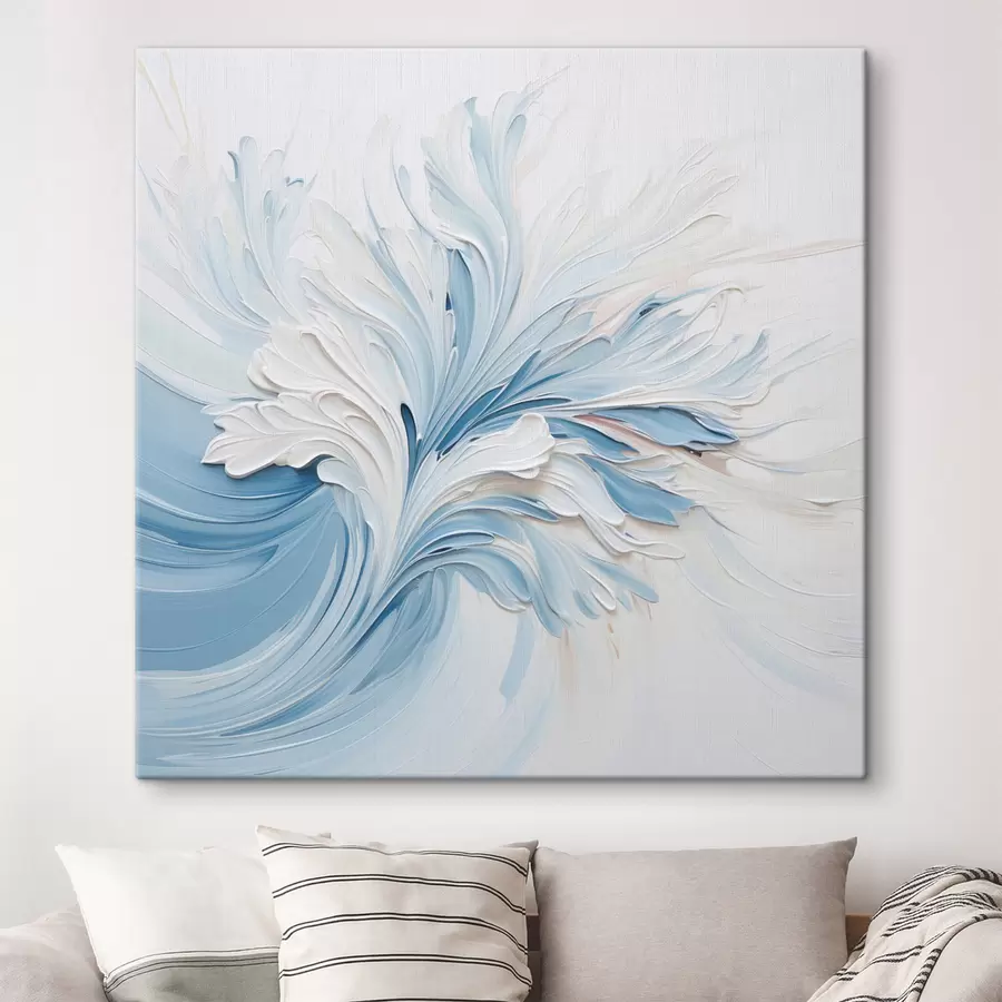 Картина Біло-блакитний абстрактний квітковий візерунок із рельєфними пелюстками та вигнутими лініями s48395