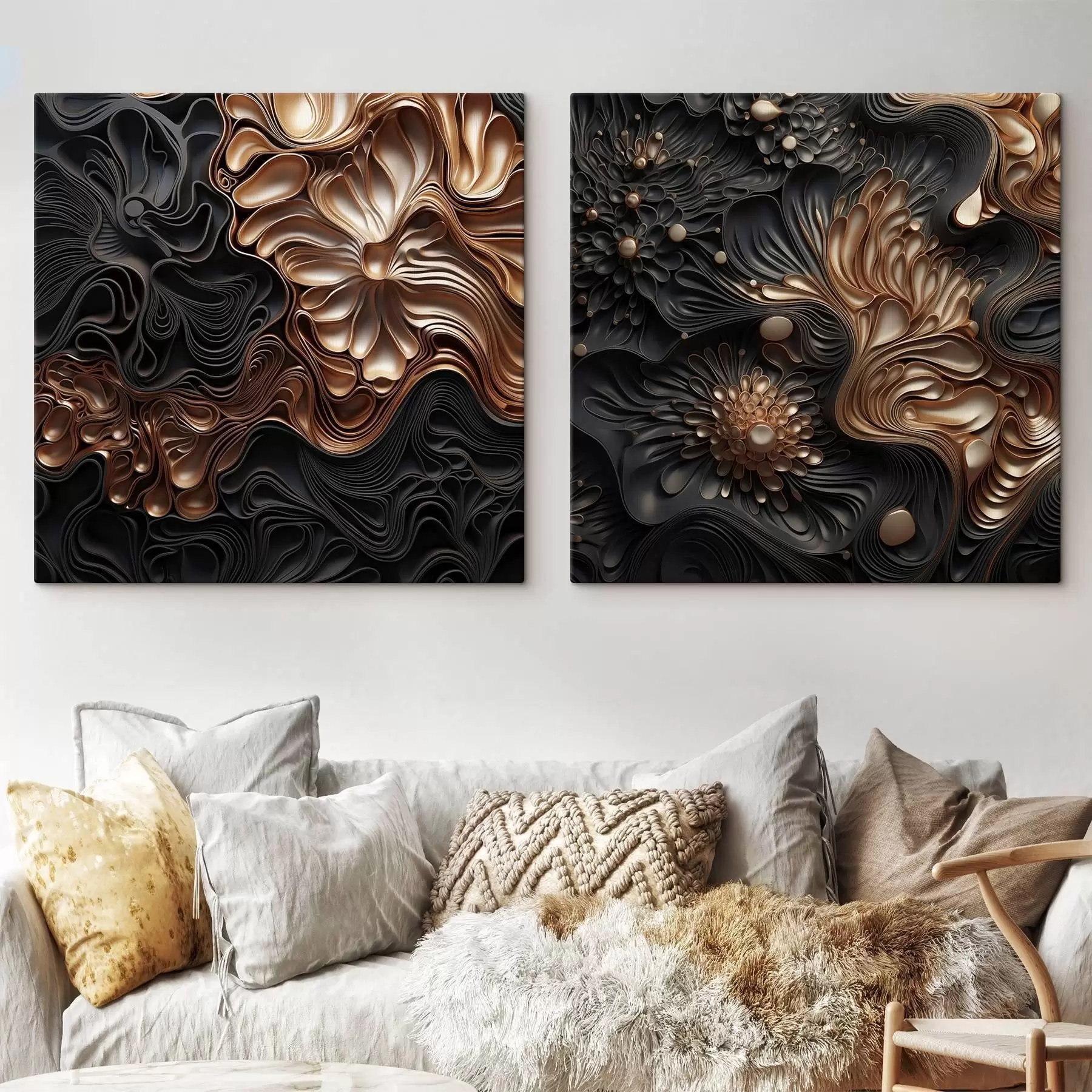 Картина Абстрактні, плавні, органічні темні форми, що створюють фактурне сучасне мистецтво m30196