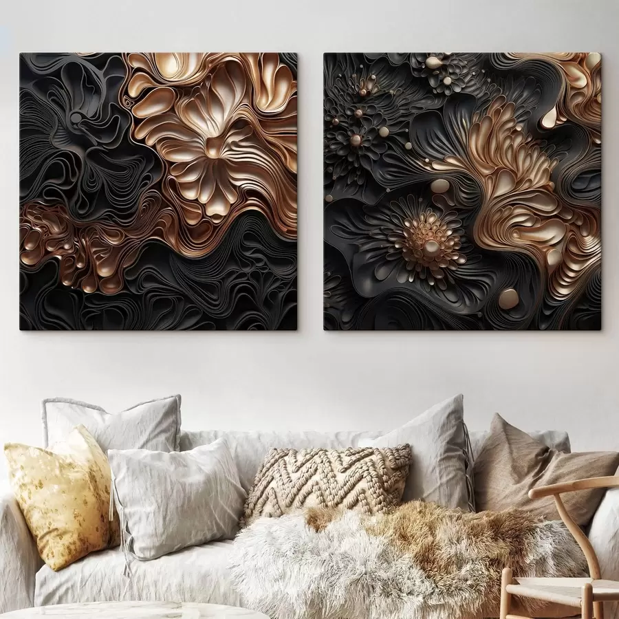 Картина Абстрактні, плавні, органічні темні форми, що створюють фактурне сучасне мистецтво m30196