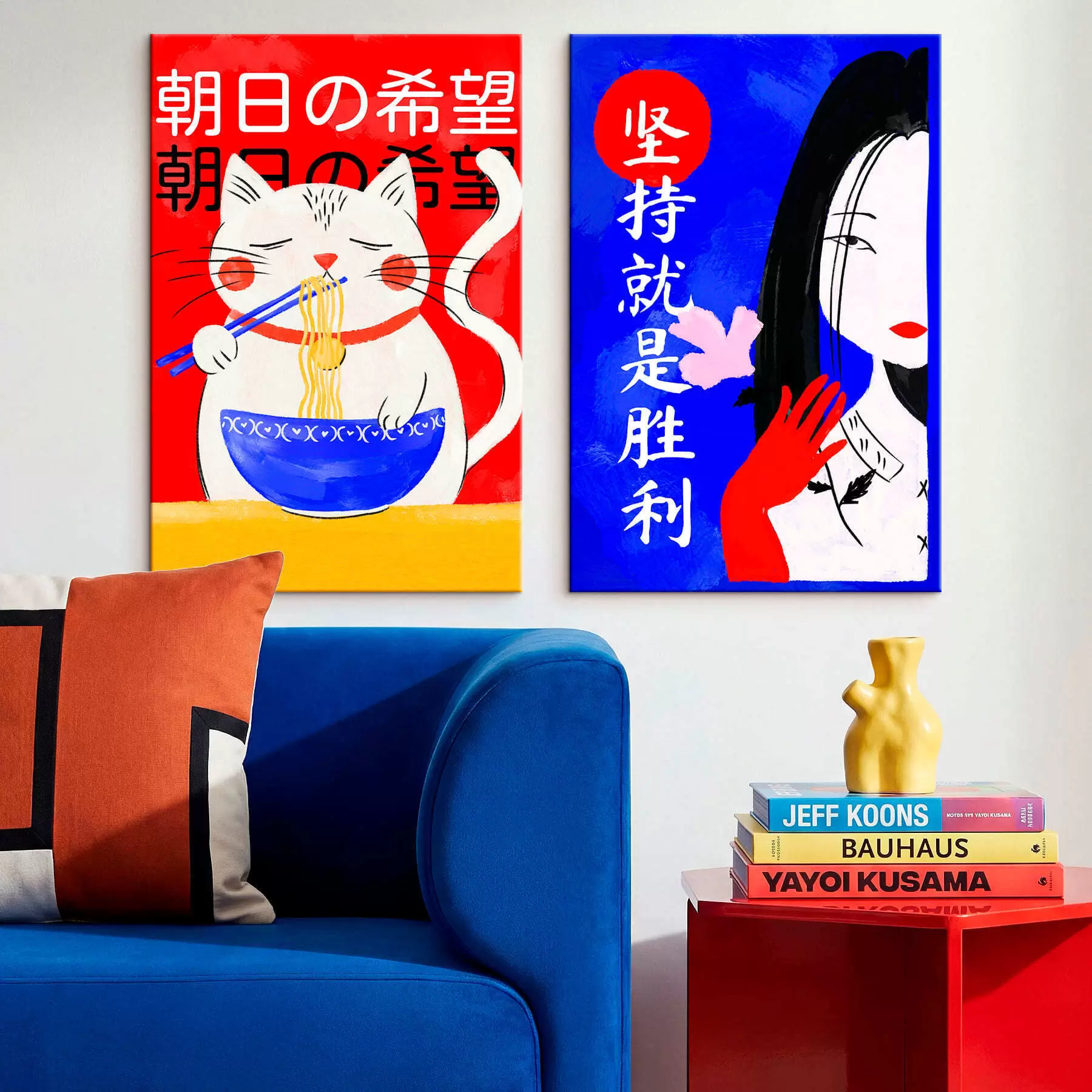 Картина Двопанельний портрет кота та жінки у сміливому стилі m30233