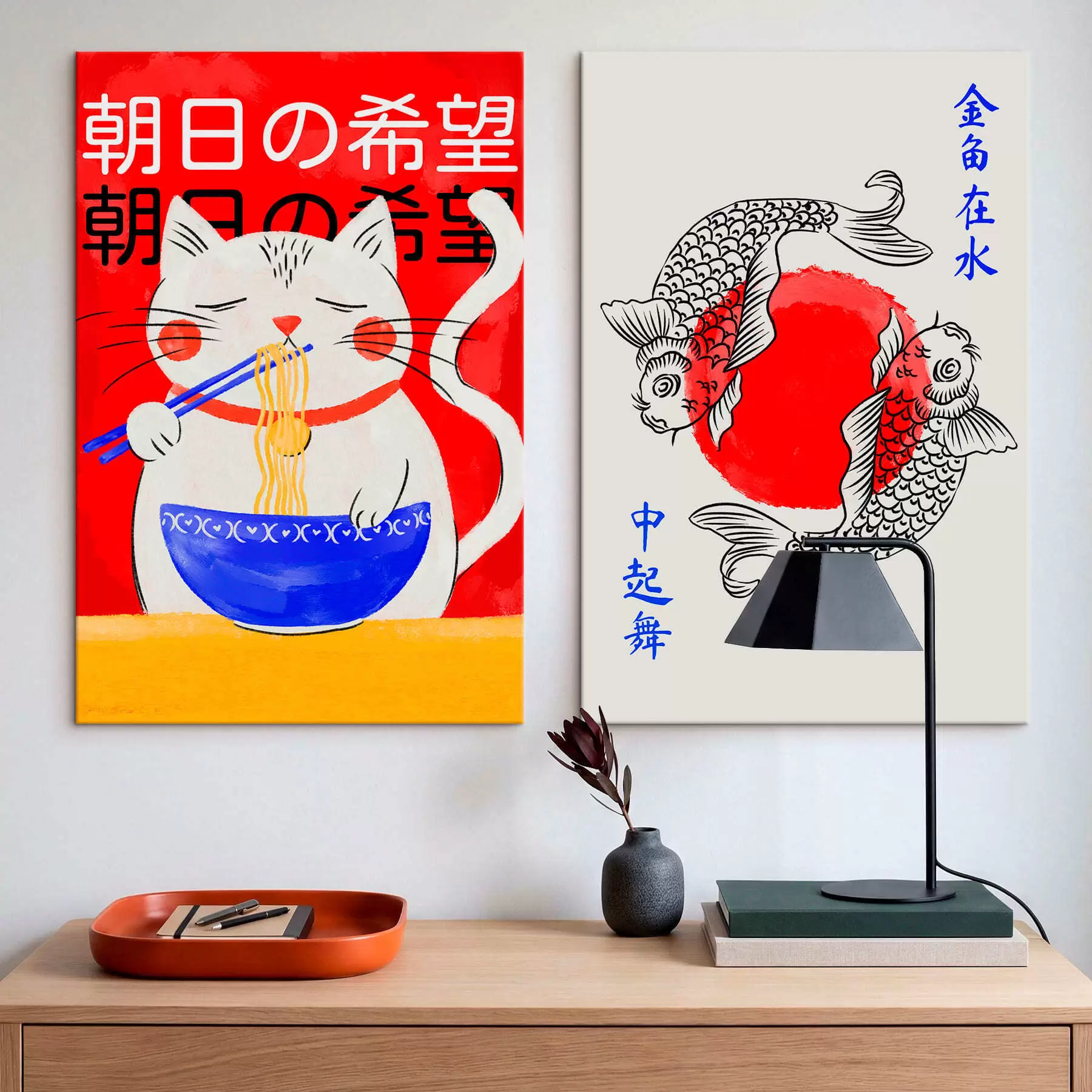 Картина Двопанельний портрет із зображенням жінки та декоративною рибою m30234