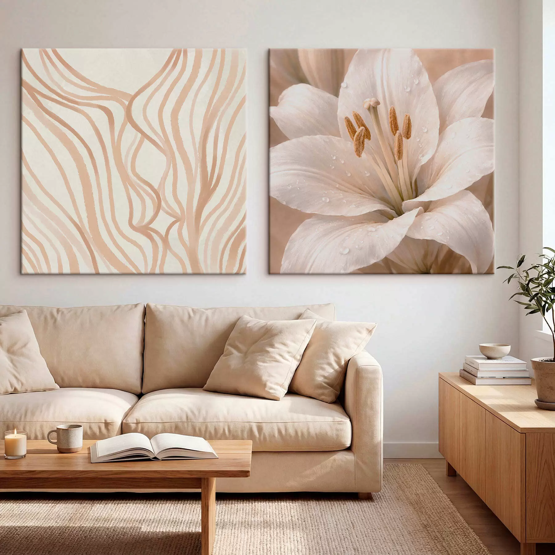 Картина Двопанельна картина з квітами та абстрактними фігурами m30236