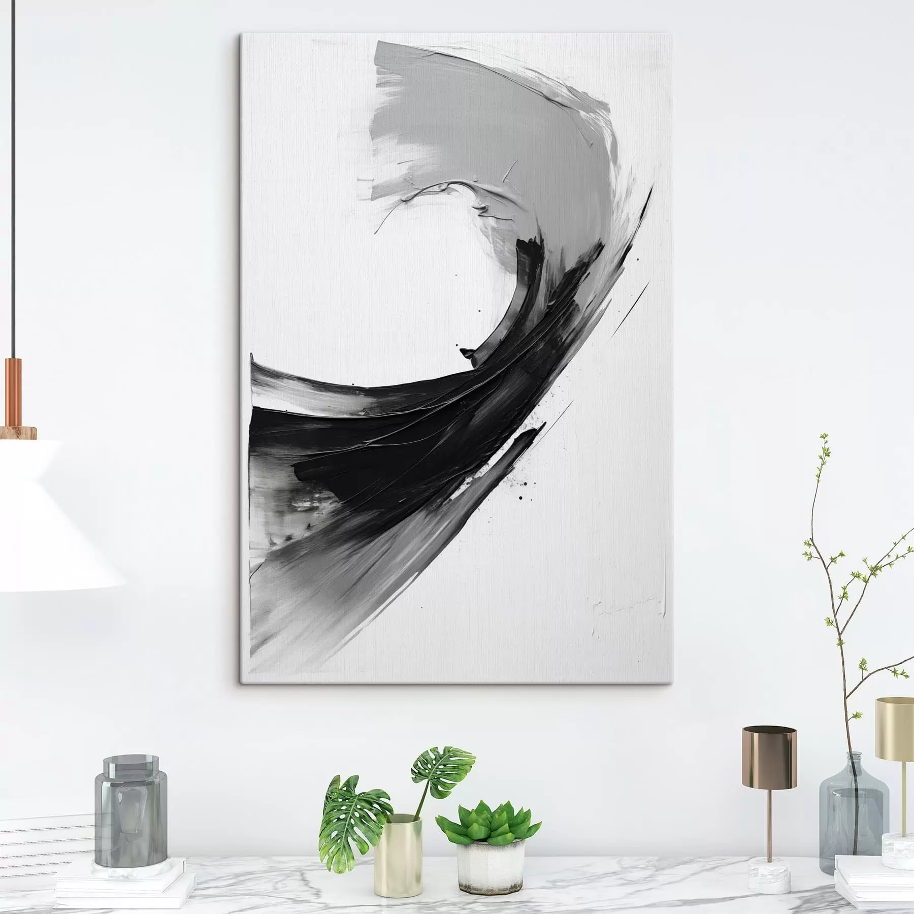 Картина Абстрактний чорний мазок пензлем на білому тлі s48326