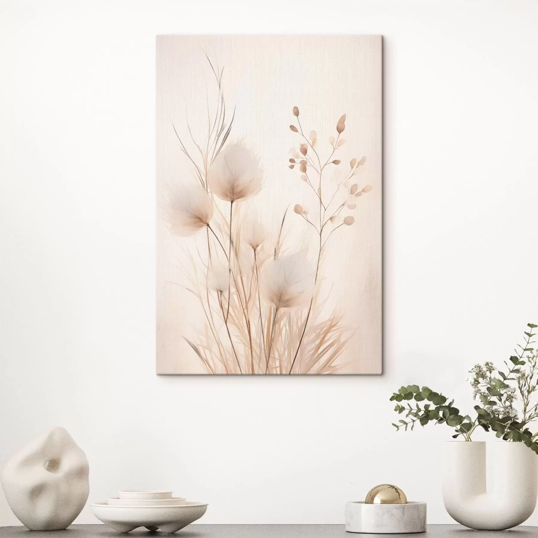 Картина Ніжні польові рослини в бежевих тонах s48346