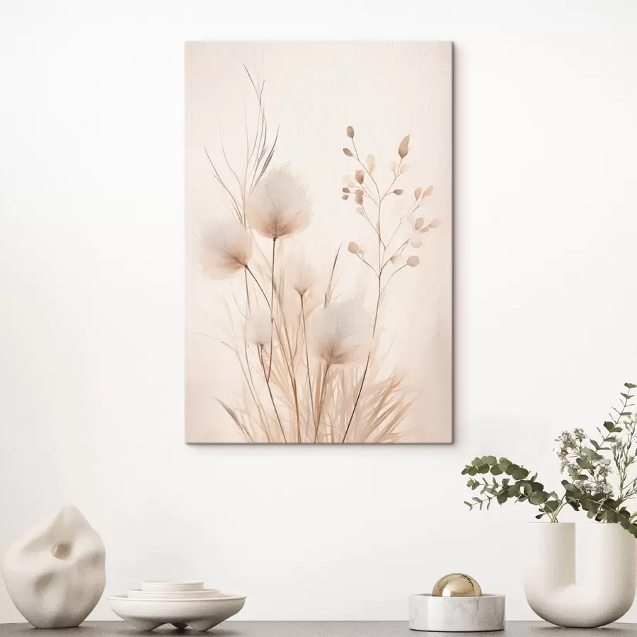 Картина Ніжні польові рослини в бежевих тонах s48346
