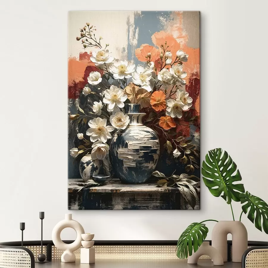 Картина Квіти у вазах на тлі фактурної стіни s48360