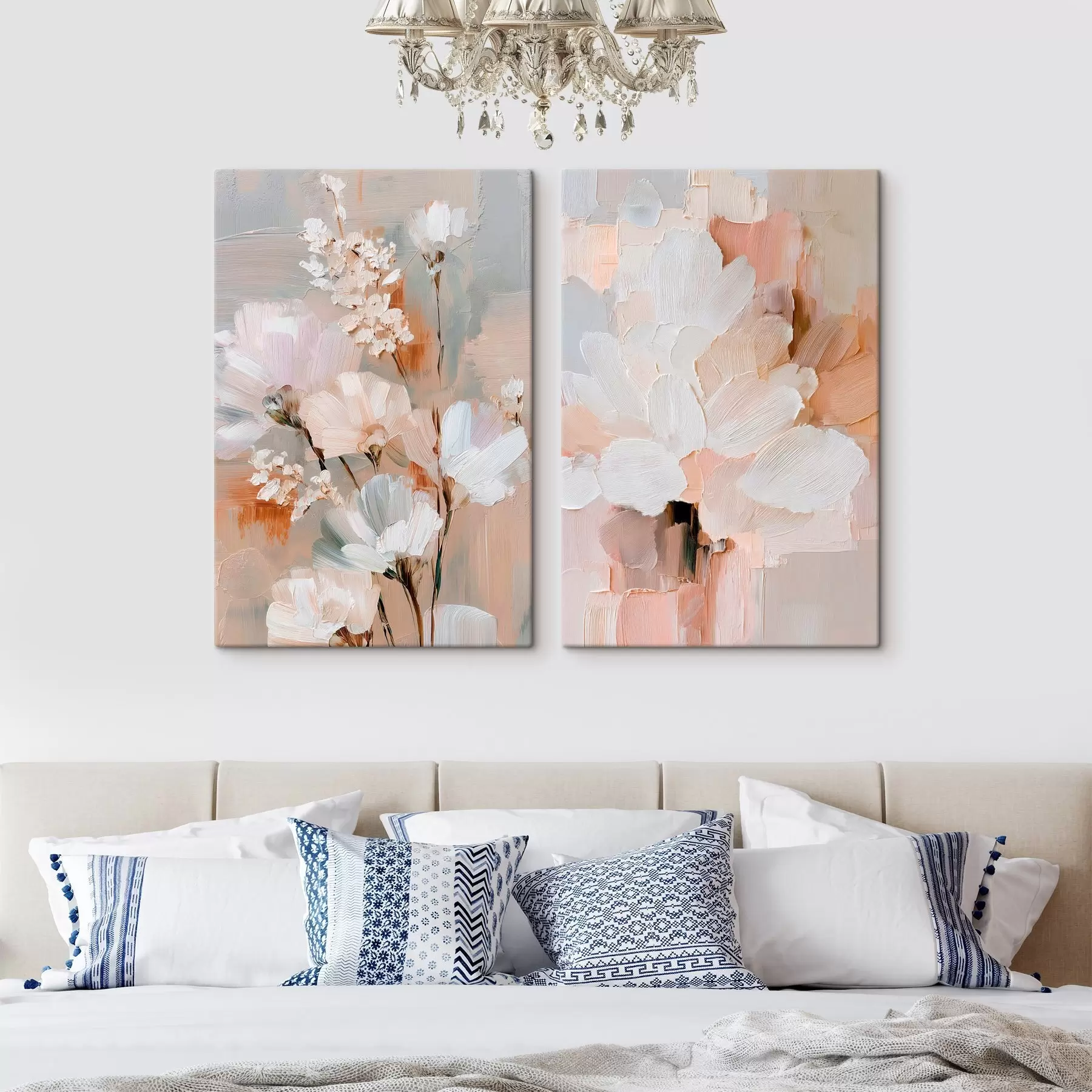 Картина Абстрактні світлі квіти з виразними мазками у стилі сучасного мистецтва m30137