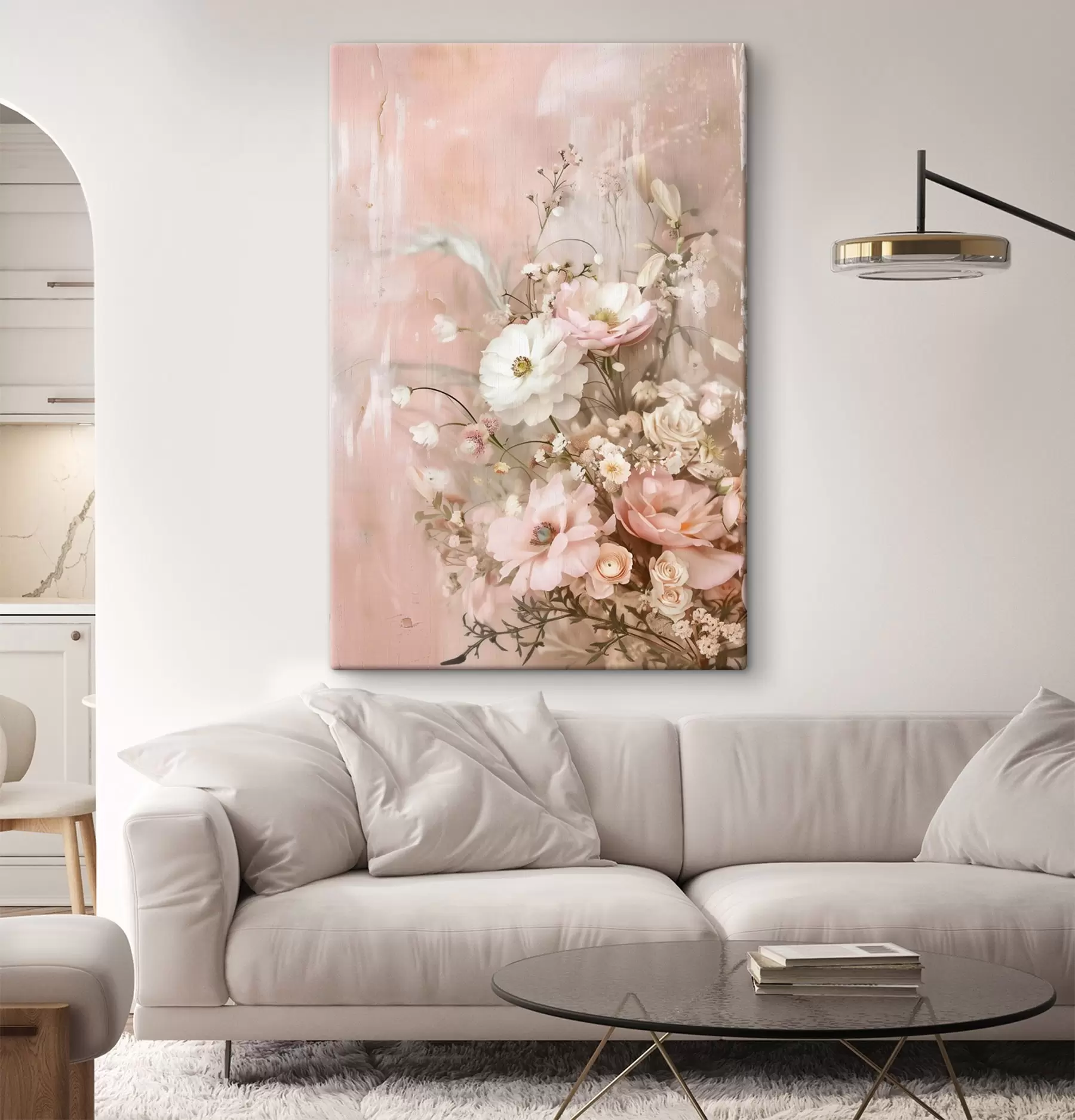 Картина Квіткова композиція у бежевих та рожевих тонах s48564