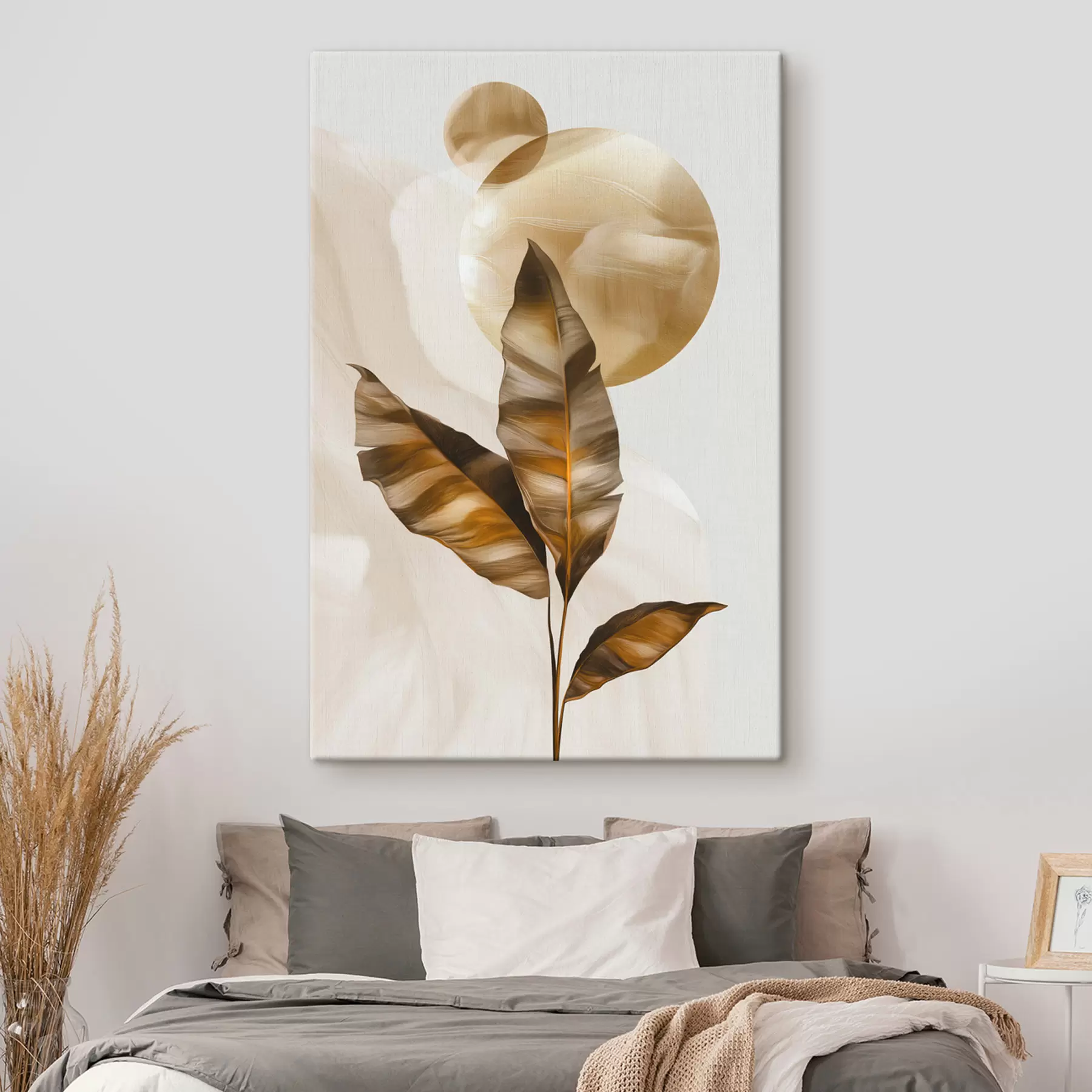 Картина Абстрактна композиція з листя та кіл s48614