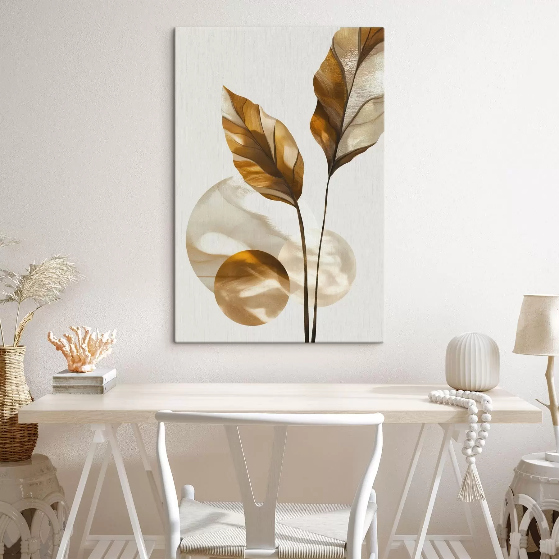 Картина Абстрактна композиція з листя та кіл s48615