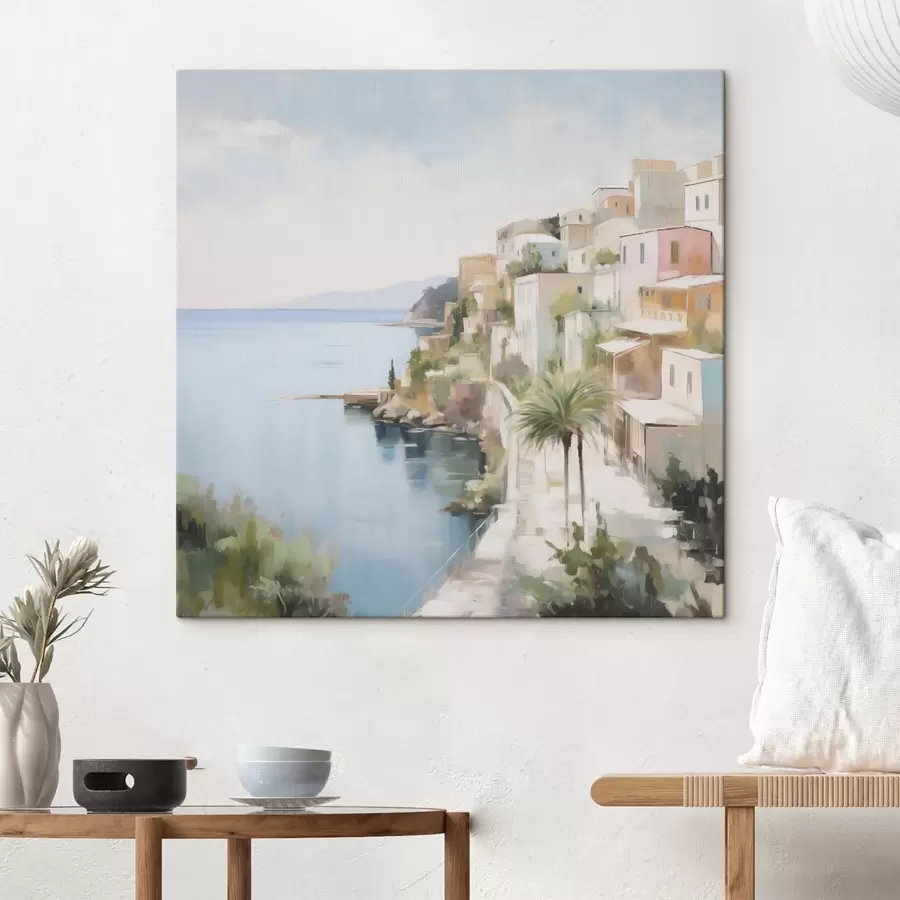 Картина Пейзаж міста біля моря, імітація живопису s48674