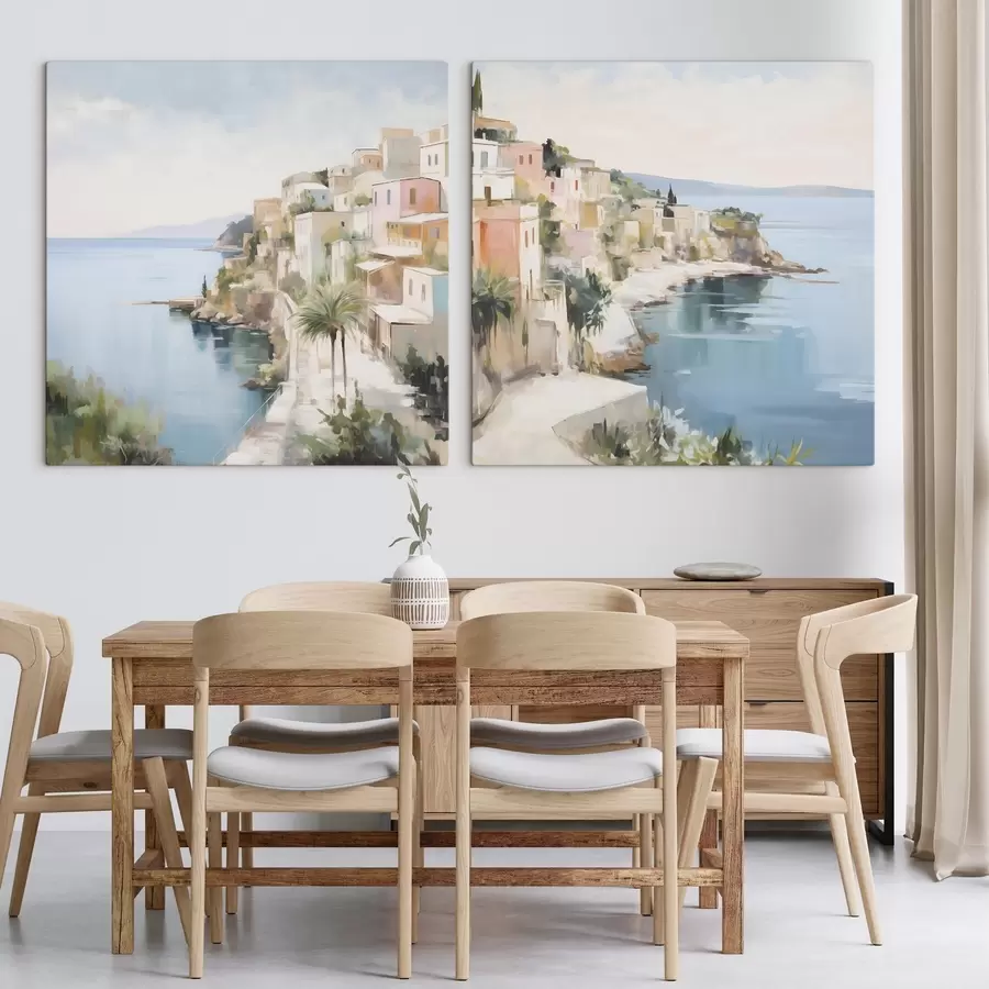 Картина Пейзаж міста біля моря, імітація живопису m30295