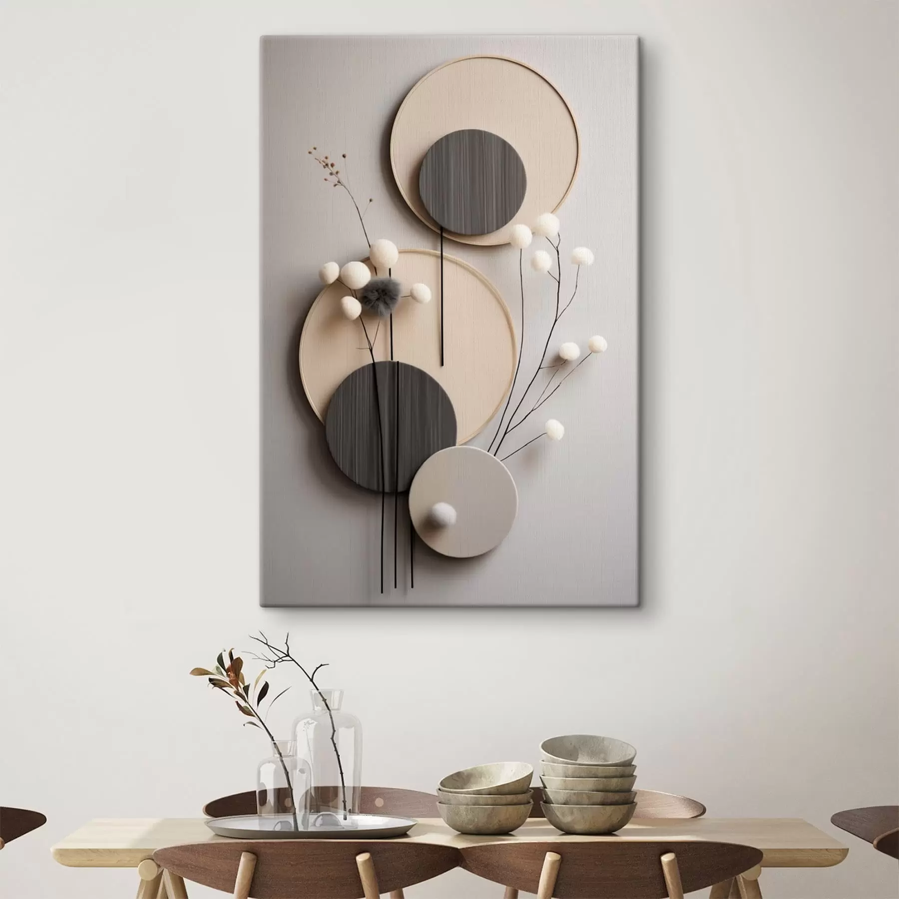 Картина Круглі композиції з сухих гілочок і м'яких кульок s48601