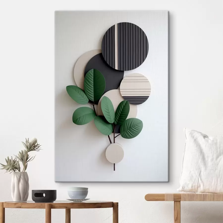 Картина Зелене листя з круглими рельєфними елементами s48603