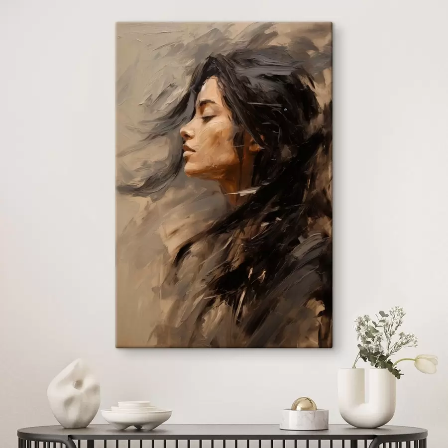 Картина Жіночий профіль, виконаний у живописному стилі, теплі тони s48621