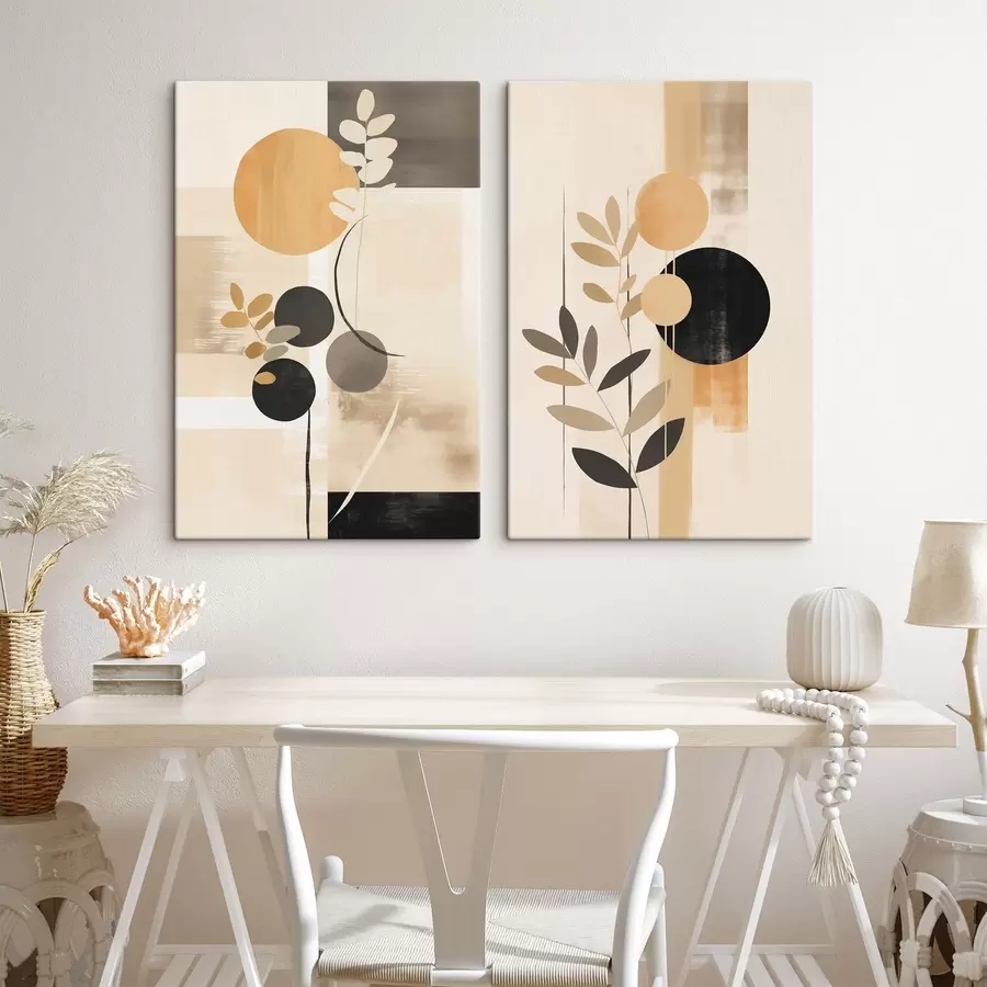 Картина Абстракції з листям і колами m30133