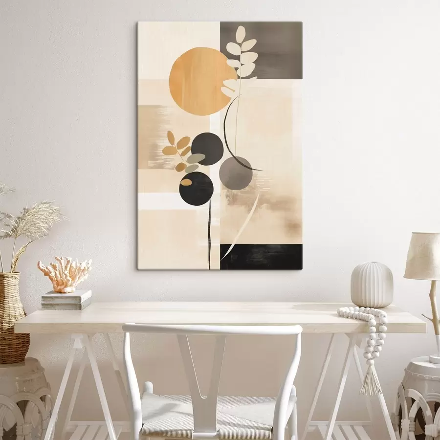 Картина Абстракція з листям і колами s48612