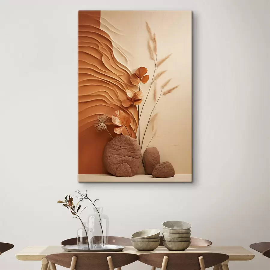 Картина Мінімалістична композиція із сухих квітів та трави пампаси на фактурному тлі s48739