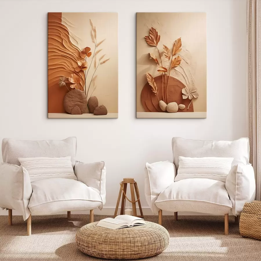 Картина Мінімалістична композиція із сухих квітів та трави пампаси на фактурному тлі m30320