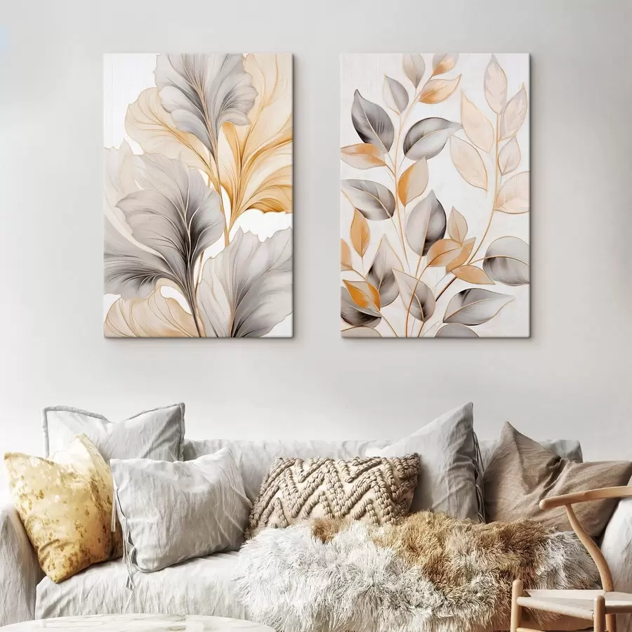 Картина Великі напівпрозорі листки сіро-жовтих відтінків m30323