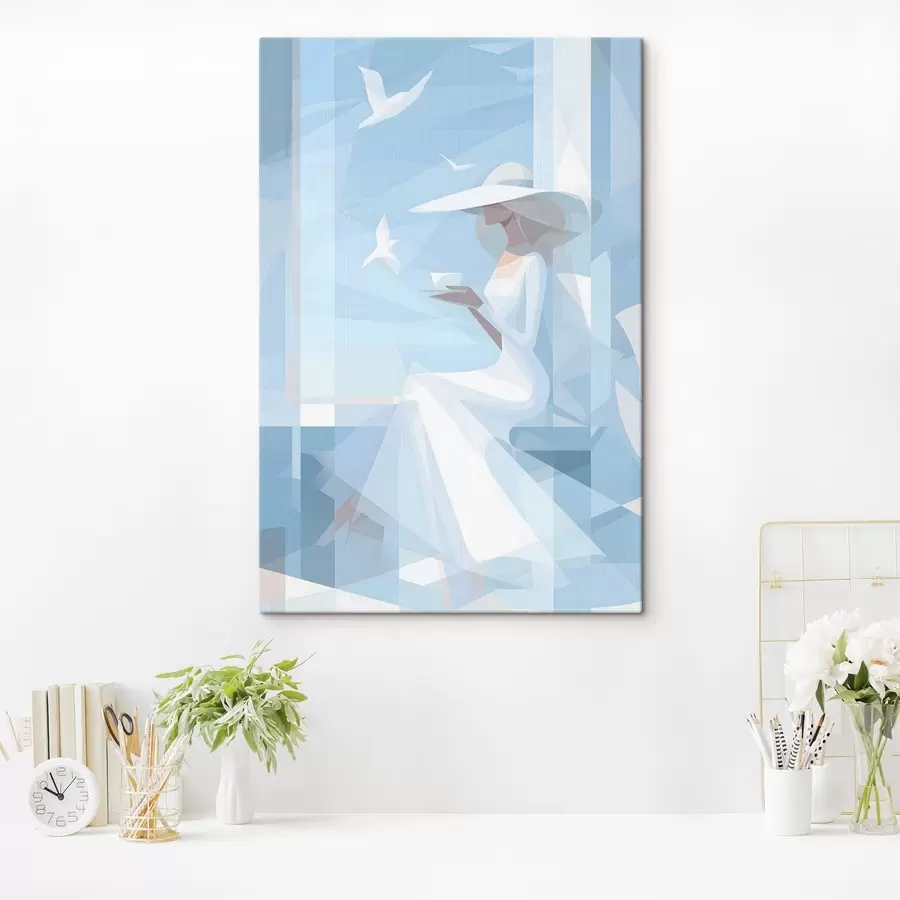 Картина ранкова кава на березі моря s48792