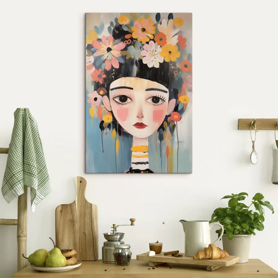 Картина Портрет жінки з квітами у волоссі, абстрактний стиль s48935