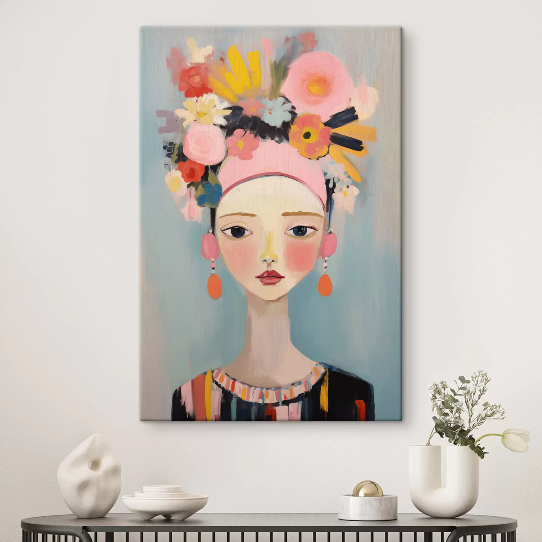 Картина Портрет жінки з квітами у волоссі, абстрактний стиль s48936