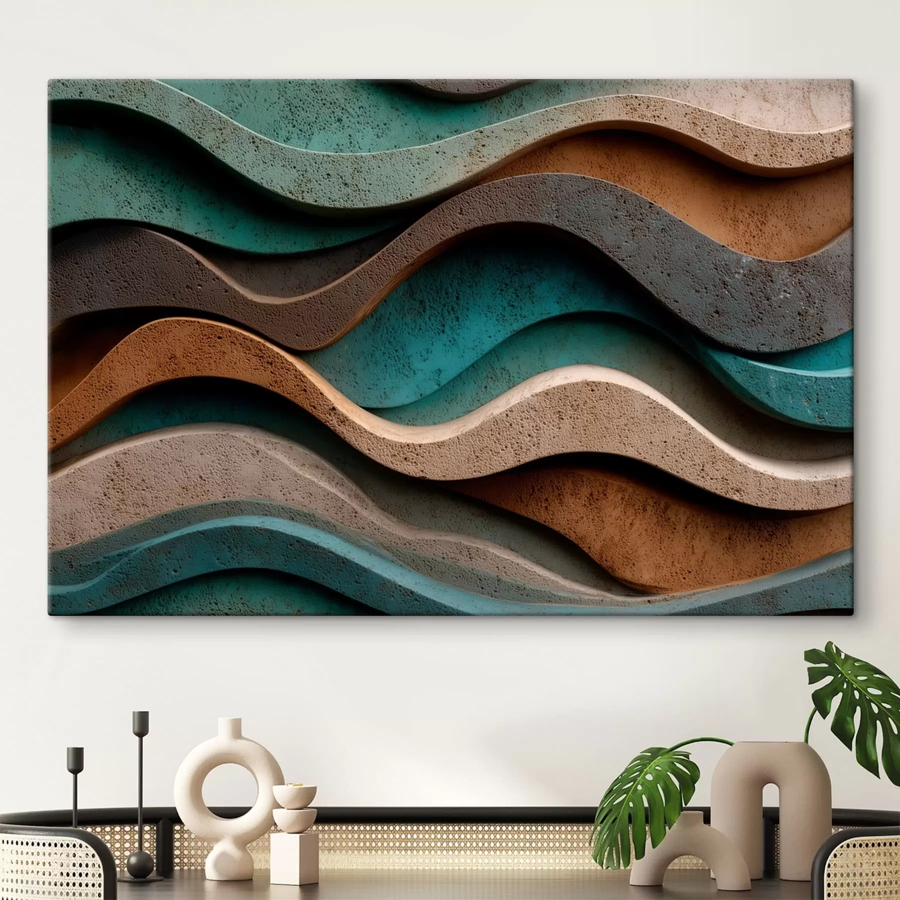 Картина Абстрактні хвилясті шари у відтінках бірюзового та теракотового s48797