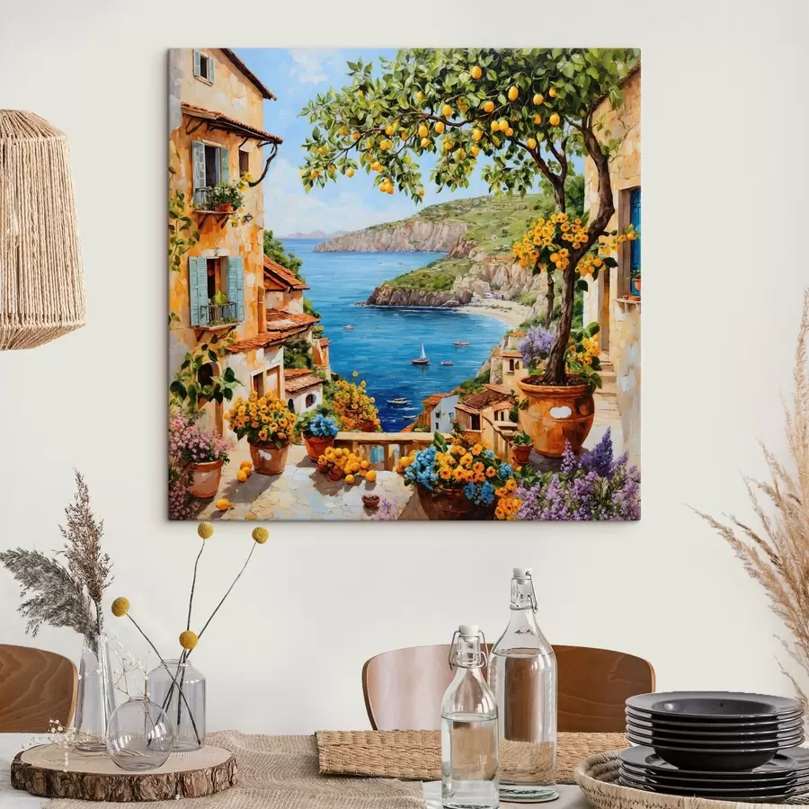 Картина Імпресіоністське зображення прибережного селища з лимонним деревом s48818