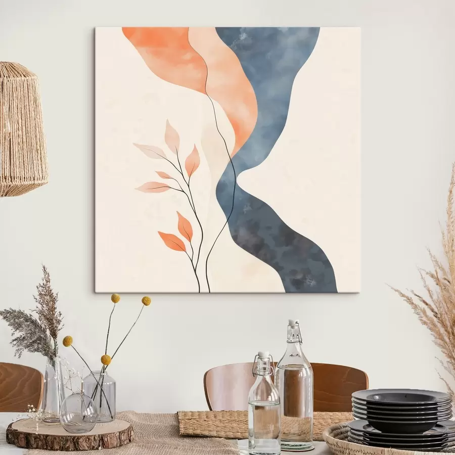 Картина Квіткова композиція з плавними лініями у синьо-помаранчевій гамі s48837