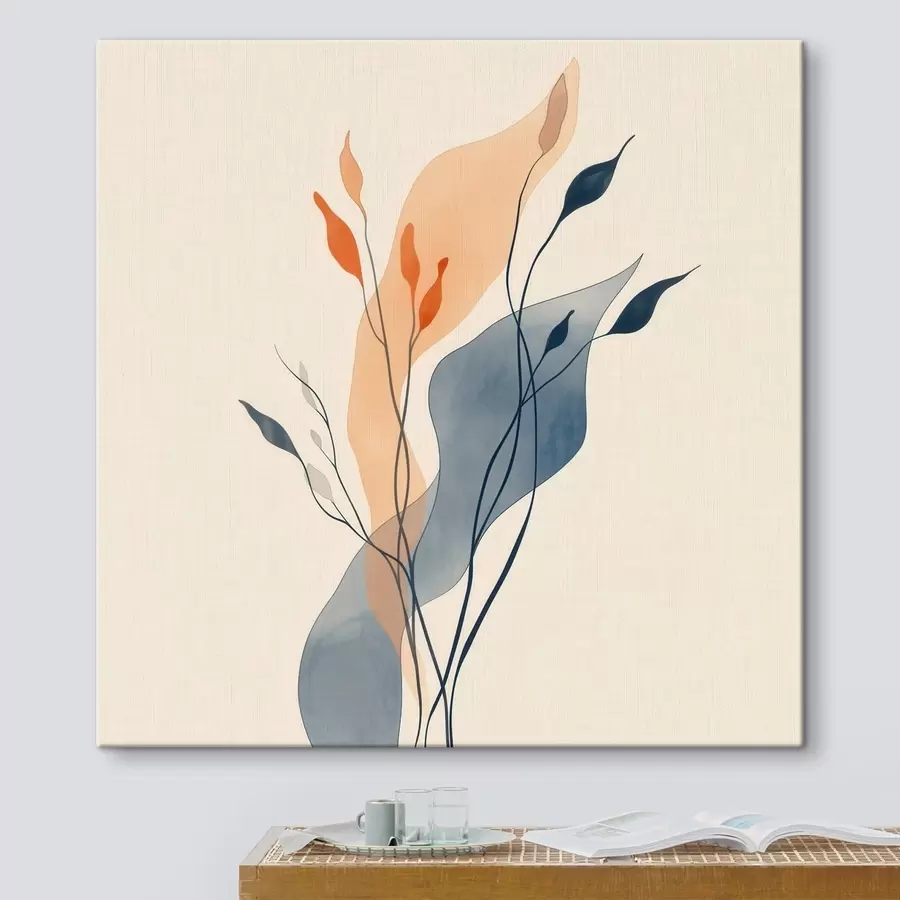 Картина Композиція з виразними силуетами рослин у стилі художньої ілюстрації s48838