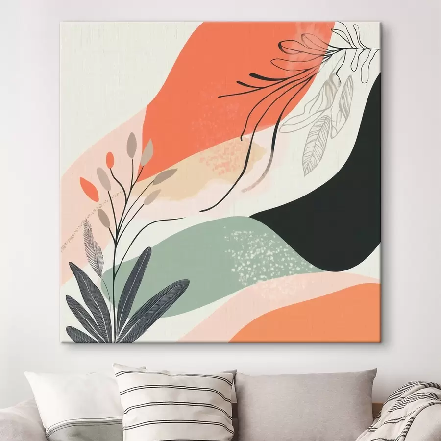 Картина Стилізовані рослинні мотиви на тлі акварельних плям s48839