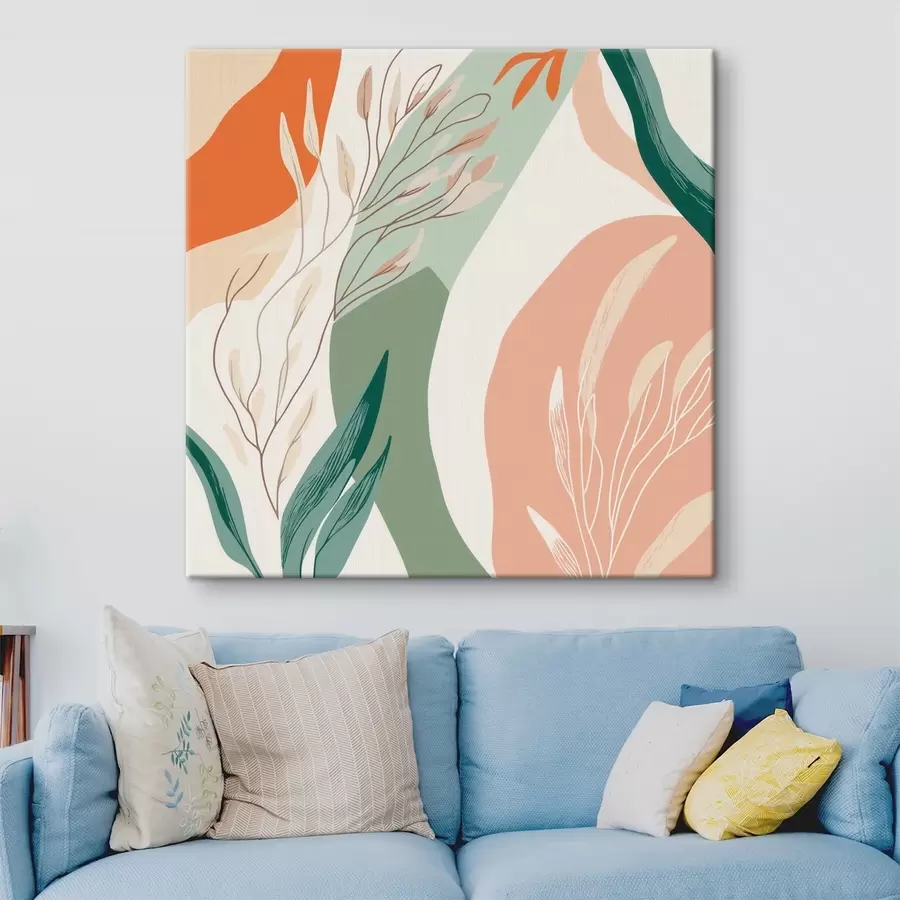 Картина Ботанічне мистецтво з м'якими формами у коралово-зеленій гамі s48840
