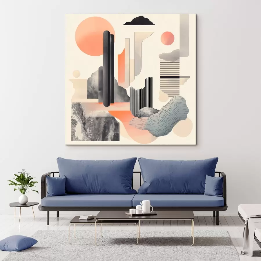 Картина Геометрична композиція у персиково-сірій гамі в стилі сучасного живопису s48841