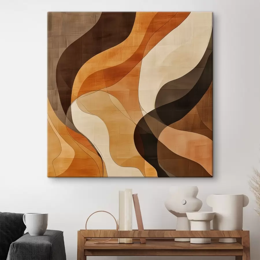 Картина Абстрактна композиція з динамічними хвилястими лініями у теракотово-коричневій гамі s48851