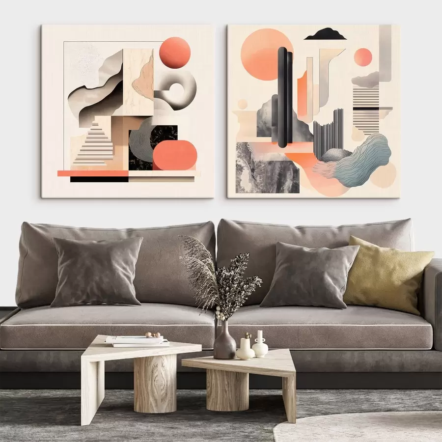 Картина Геометрична абстракція з архітектурними елементами в мінімалістичному стилі m30348