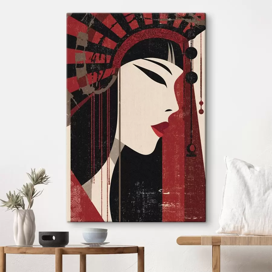 Картина стилізований портрет жінки, натхненний японською естетикою та стилем ар-деко s48993