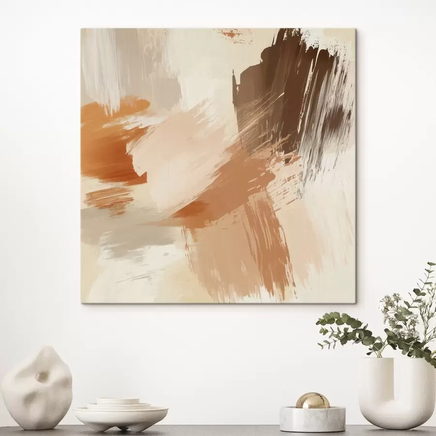 Картина Імітація абстрактних мазків у пісочних та коричневих тонах s48857