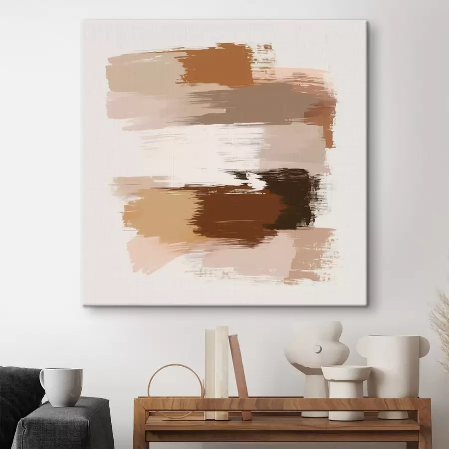 Картина Мінімалістична композиція з горизонтальними мазками у відтінках кави та теракоти s48858