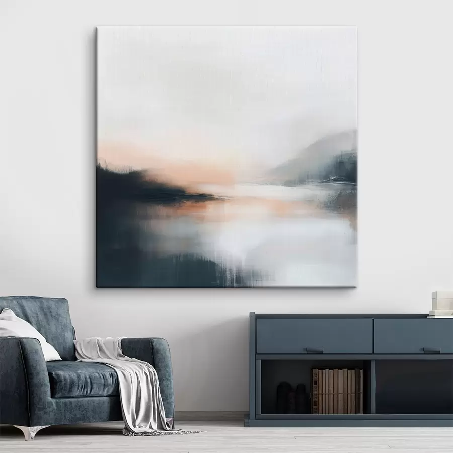 Картина Абстрактний туманний пейзаж у теплій бежево-кораловій гамі s48861